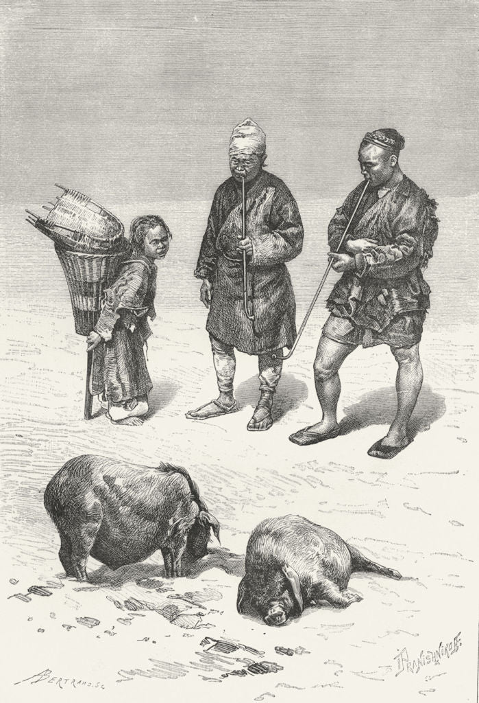 CHINA. Chinese Miners-Upper Yangtze Highlands c1885 old antique print picture